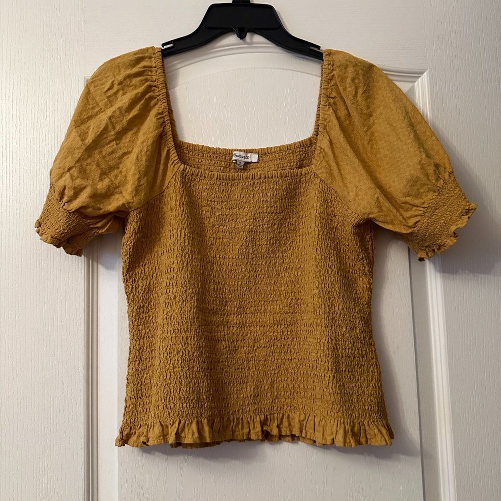 Madewell Puff-sleeve Smocked Bodice Top Size M